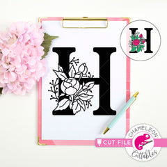 H Floral Monogram Letter with Flowers svg png dxf eps jpeg SVG DXF PNG Cutting File
