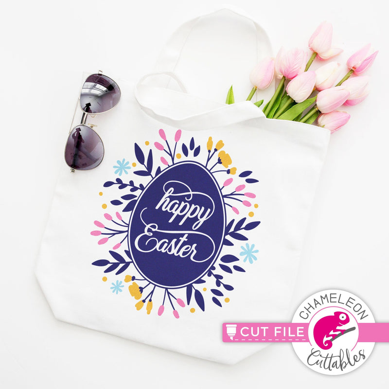 Happy Easter Egg with Flowers svg png dxf eps jpeg SVG DXF PNG Cutting File