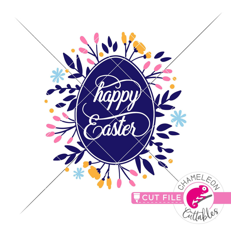 Happy Easter Egg with Flowers svg png dxf eps jpeg SVG DXF PNG Cutting File