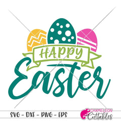 Happy Easter with banner svg png dxf eps SVG DXF PNG Cutting File
