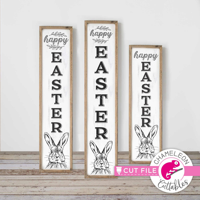 Happy Easter with Bunny Farmhouse vertical svg png dxf SVG DXF PNG Cutting File
