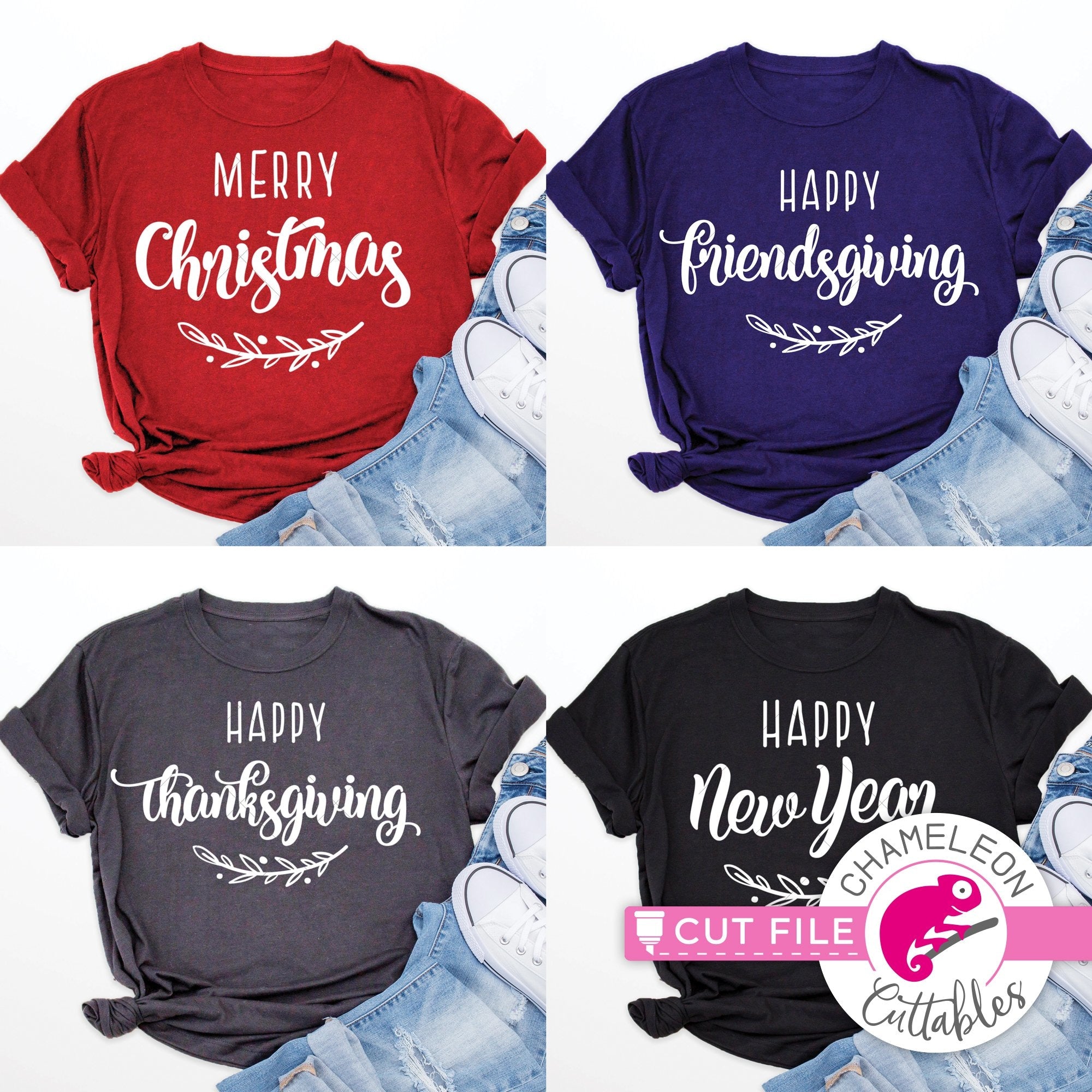 Happy Holiday Bundle Friendsgiving Thanksgiving Christmas New Year svg png  dxf eps jpeg Chameleon
