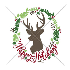 Happy Holidays Deer Wreath Svg Png Dxf Eps Svg Dxf Png Cutting File
