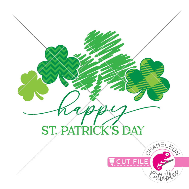 Happy St. Patricks Day clovers with pattern svg png dxf eps jpeg SVG DXF PNG Cutting File