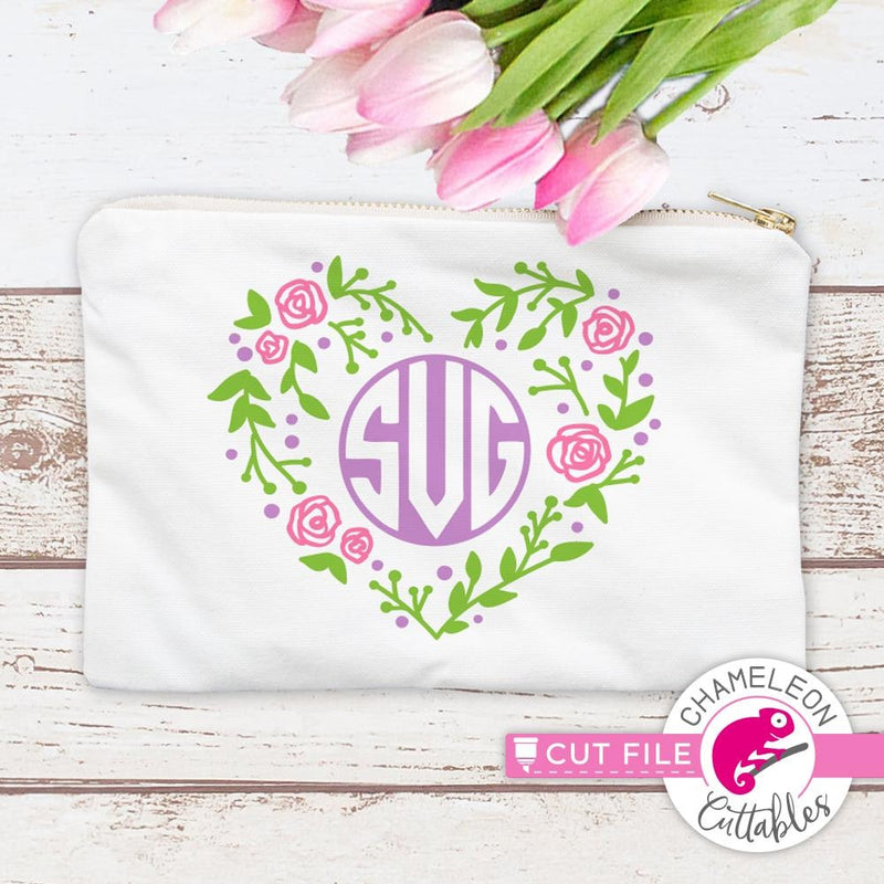 Heart With Flowers Monogram Frame Svg Png Dxf Eps Svg Dxf Png Cutting File