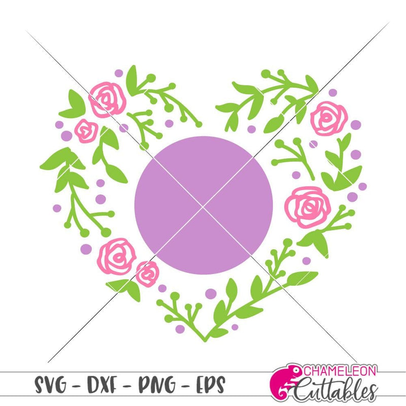 Heart With Flowers Monogram Frame Svg Png Dxf Eps Svg Dxf Png Cutting File