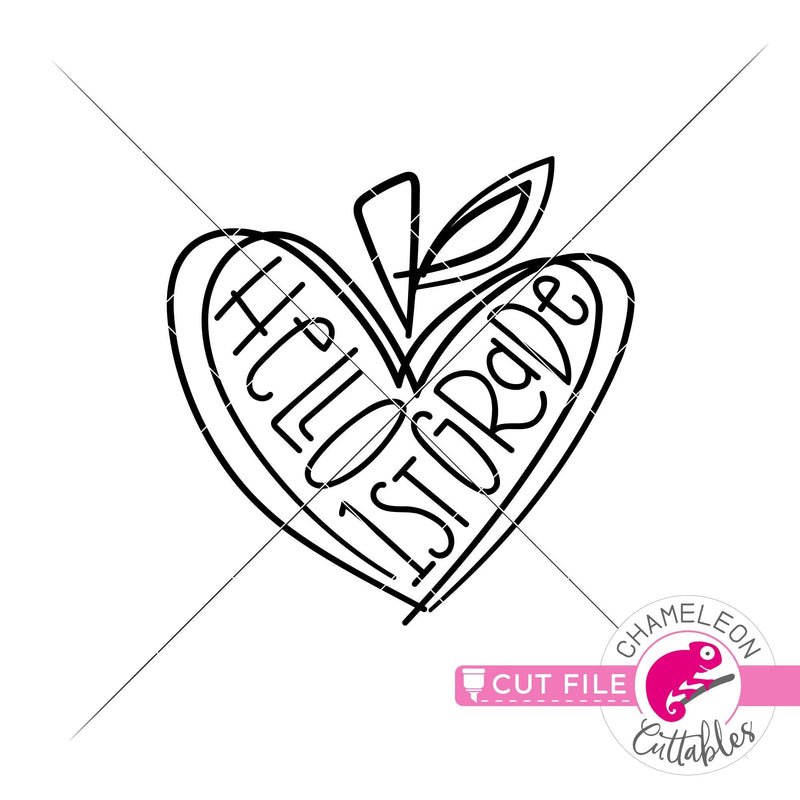 Hello 1st grade Apple Heart back to school svg png dxf eps jpeg SVG DXF PNG Cutting File