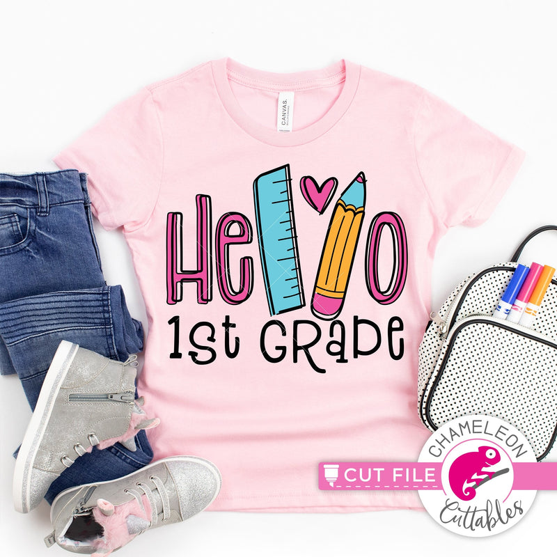 Hello 1st grade back to school svg png dxf eps jpeg SVG DXF PNG Cutting File