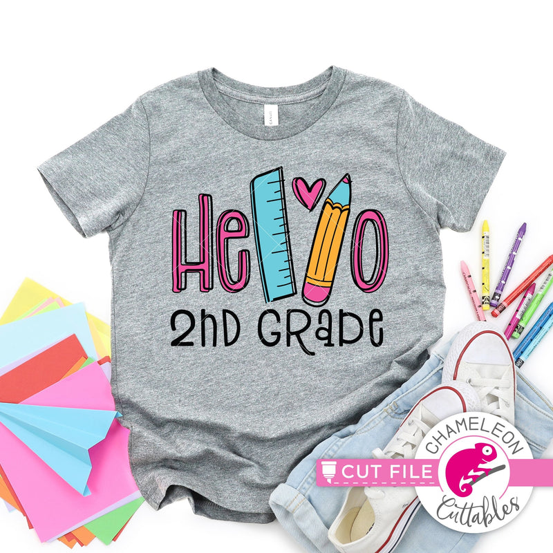 Hello 2nd grade back to school svg png dxf eps jpeg SVG DXF PNG Cutting File