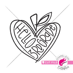 Hello 3rd grade Apple Heart back to school svg png dxf eps jpeg SVG DXF PNG Cutting File