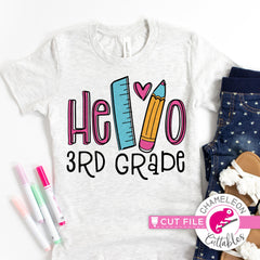 Hello 3rd grade back to school svg png dxf eps jpeg SVG DXF PNG Cutting File
