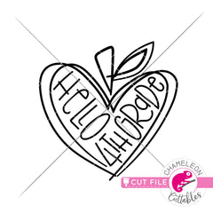 Hello 4th grade Apple Heart back to school svg png dxf eps jpeg SVG DXF PNG Cutting File