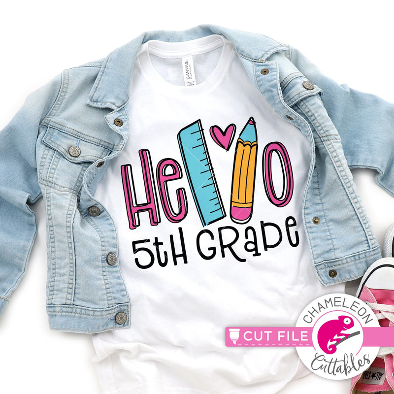 Hello 5th grade back to school svg png dxf eps jpeg SVG DXF PNG Cutting File