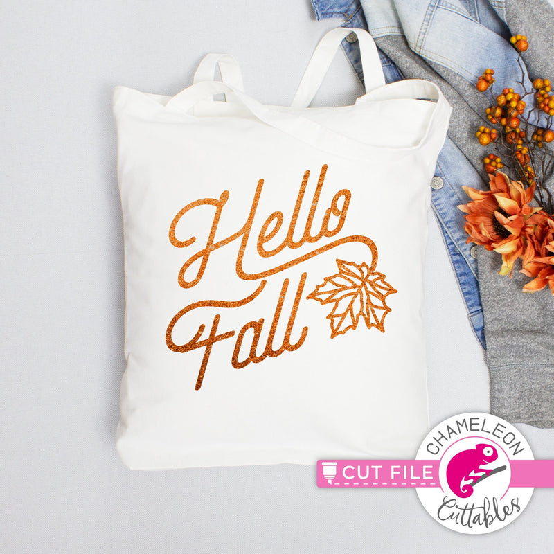 Hello Fall with Leaf svg png dxf eps jpeg SVG DXF PNG Cutting File