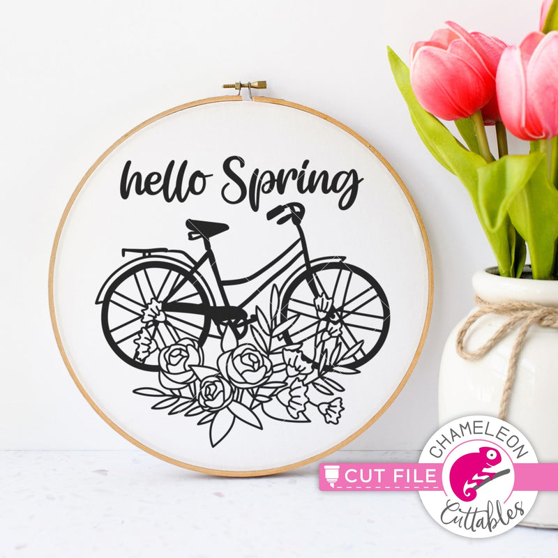 Hello Spring Bicycle with Flowers svg png dxf eps jpeg SVG DXF PNG Cutting File