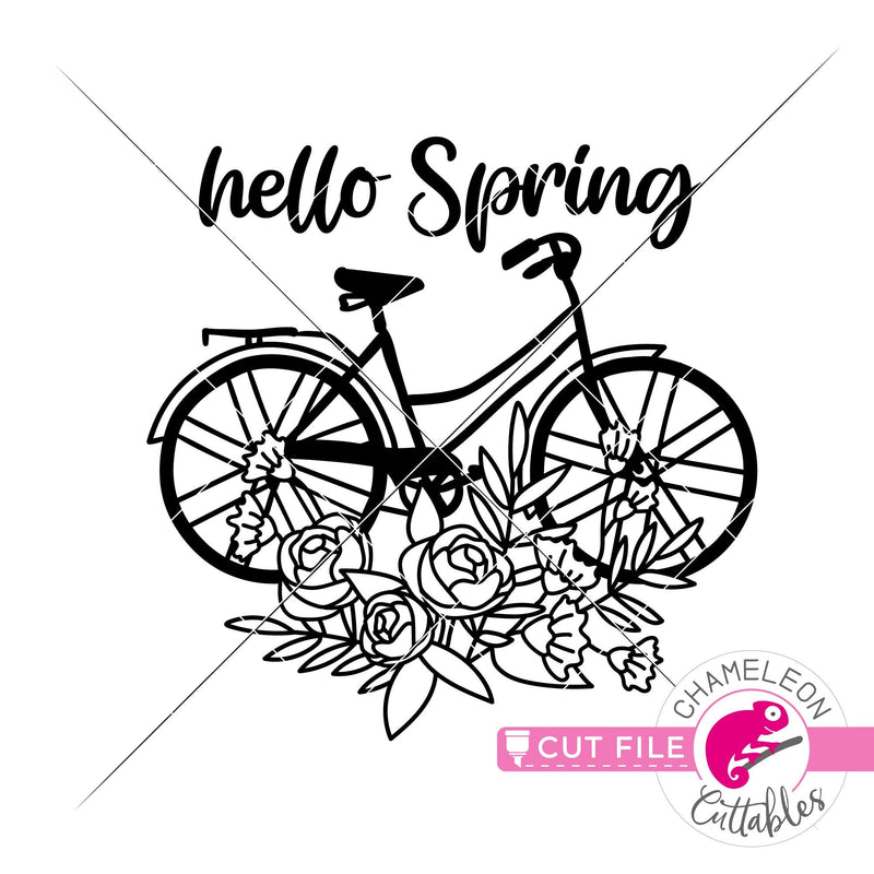Hello Spring Bicycle with Flowers svg png dxf eps jpeg SVG DXF PNG Cutting File