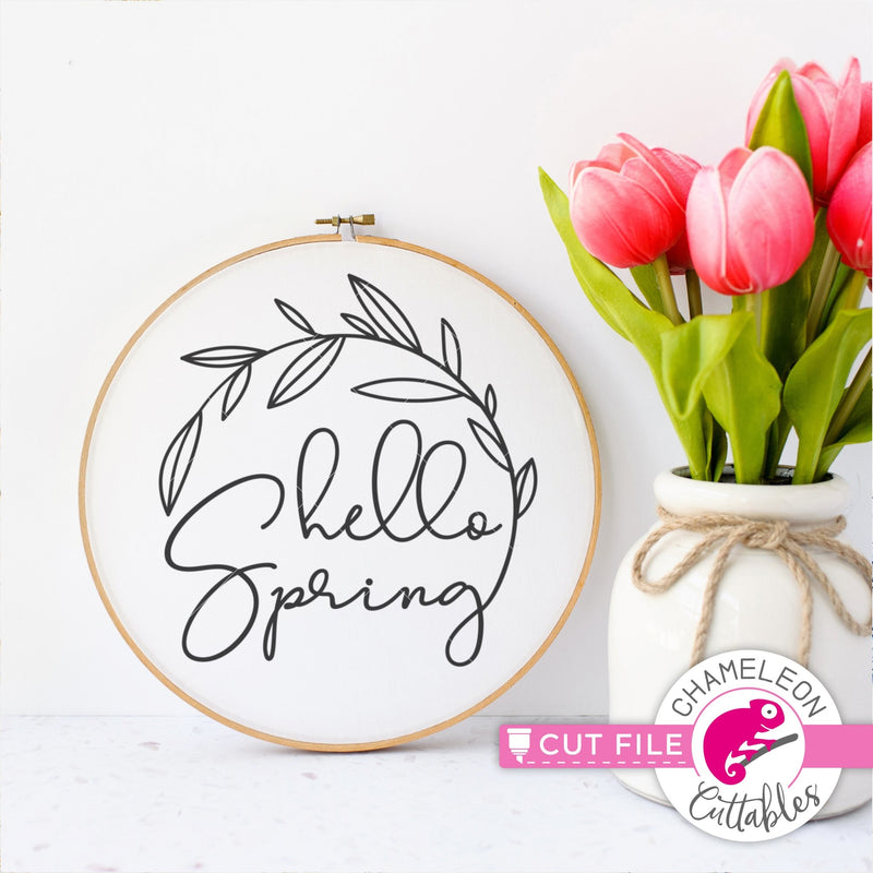 Hello Spring with Leaves round svg png dxf eps jpeg SVG DXF PNG Cutting File