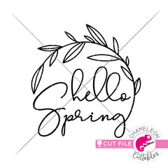 Hello Spring with Leaves round svg png dxf eps jpeg SVG DXF PNG Cutting File