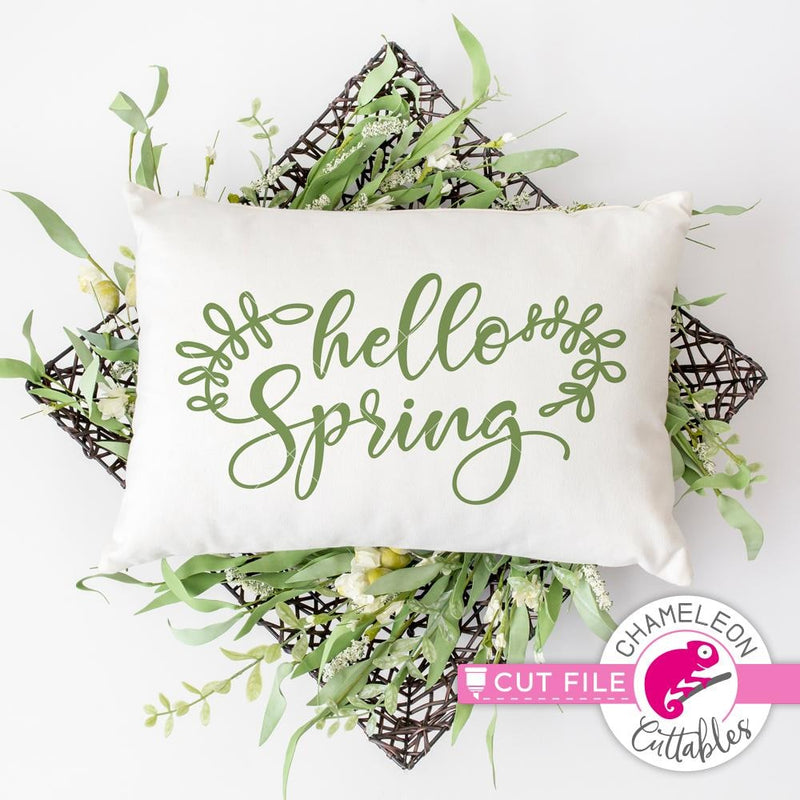 Hello Spring With Leaves Svg Png Dxf Eps Svg Dxf Png Cutting File