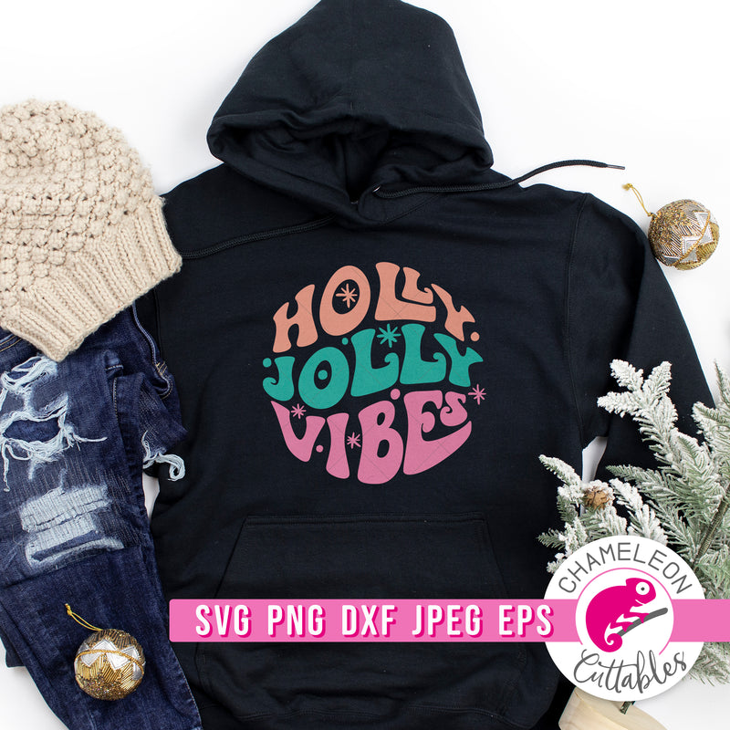 Holly Jolly Vibes Christmas Hippie Retro svg png dxf eps jpeg