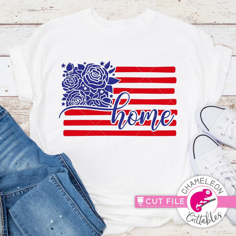 Home USA American Flag with Flowers svg png dxf eps SVG DXF PNG Cutting File