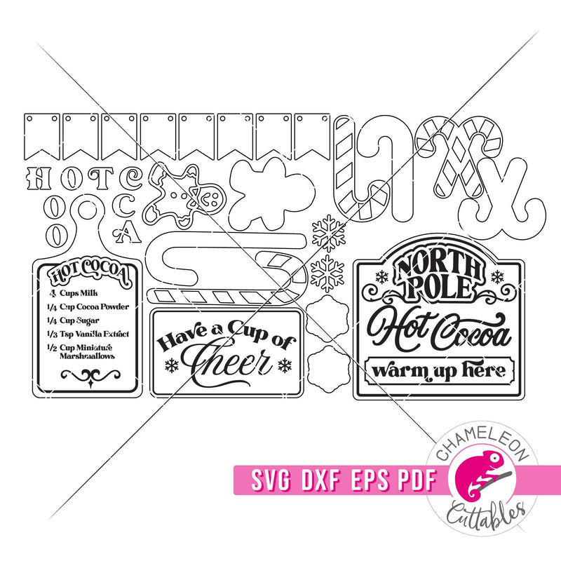 Hot Cocoa Christmas Tray Design Bundle svg dxf eps pdf SVG DXF PNG Cutting File