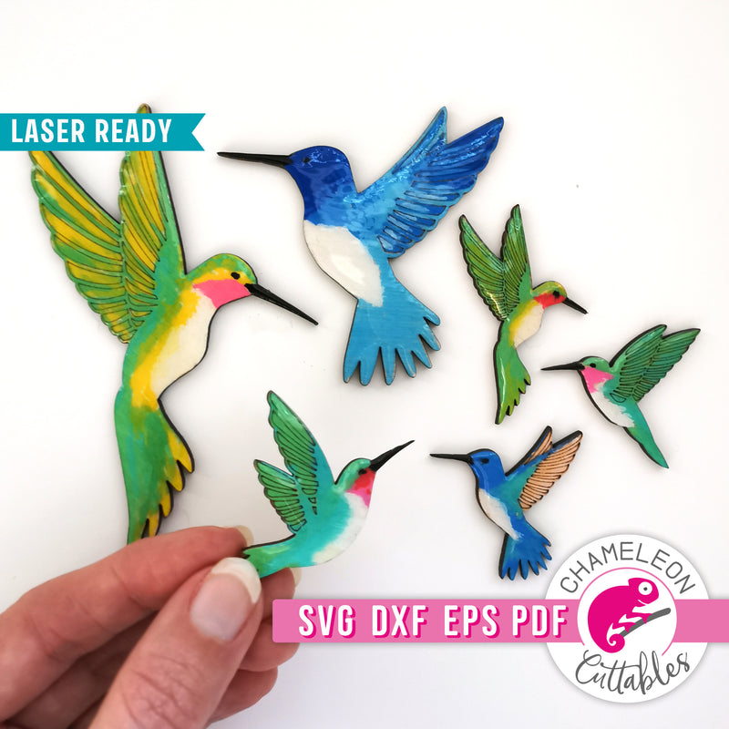 Hummingbird pins and magnets for Laser cutter svg dxf eps pdf