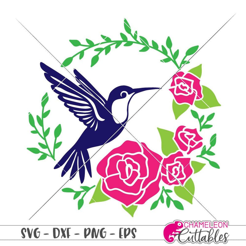 Hummingbird with Roses circle svg png dxf eps SVG DXF PNG Cutting File