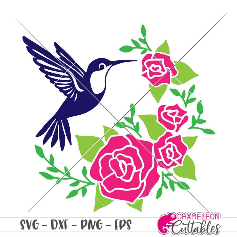 Hummingbird with Roses half circle svg png dxf eps SVG DXF PNG Cutting File