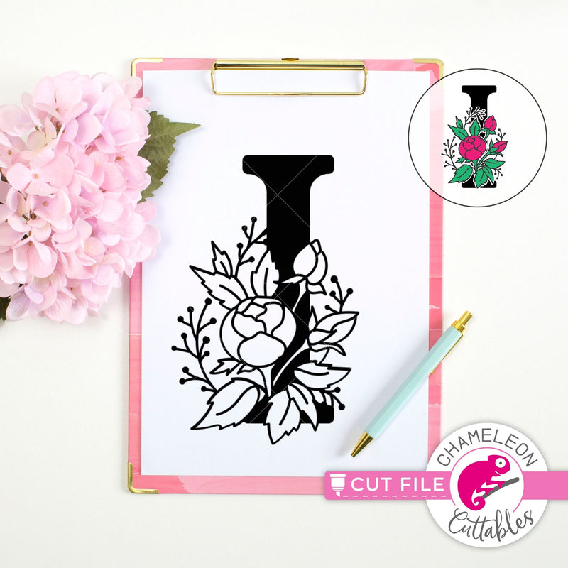 I Floral Monogram Letter with Flowers svg png dxf eps jpeg SVG DXF PNG Cutting File