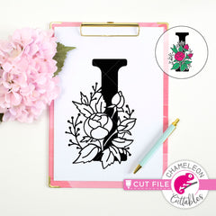 I Floral Monogram Letter with Flowers svg png dxf eps jpeg SVG DXF PNG Cutting File