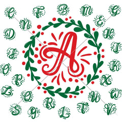Initials with Mistletoe Wreath ABC Monogram svg png dxf SVG DXF PNG Cutting File