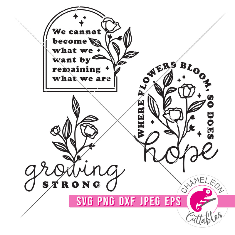 Inspirational Flower Quotes Bundle svg png dxf eps jpeg