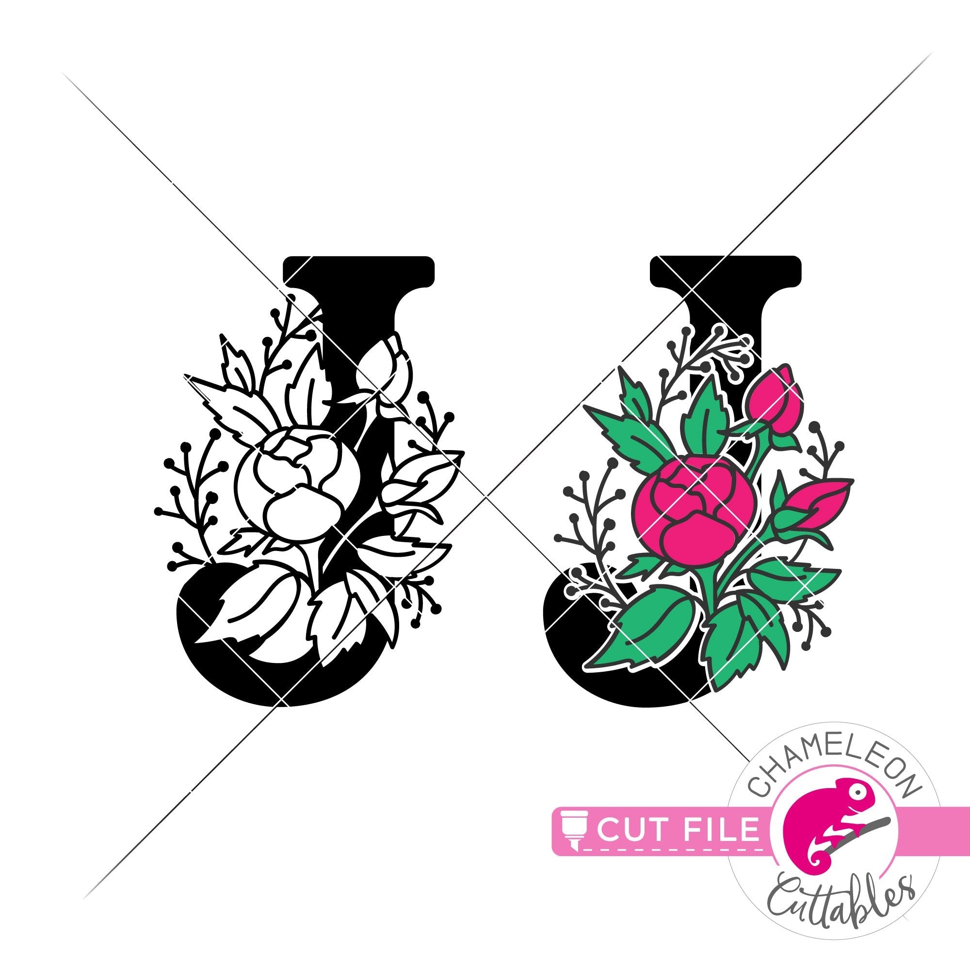 Flower Monogram Svg, Hand Drawn Floral SVG Files, Floral Monogram
