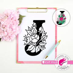 J Floral Monogram Letter with Flowers svg png dxf eps jpeg SVG DXF PNG Cutting File