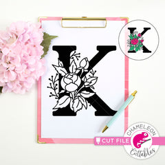 K Floral Monogram Letter with Flowers svg png dxf eps jpeg SVG DXF PNG Cutting File