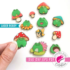 Frogs and Mushrooms pins for Laser cutter svg dxf eps pdf