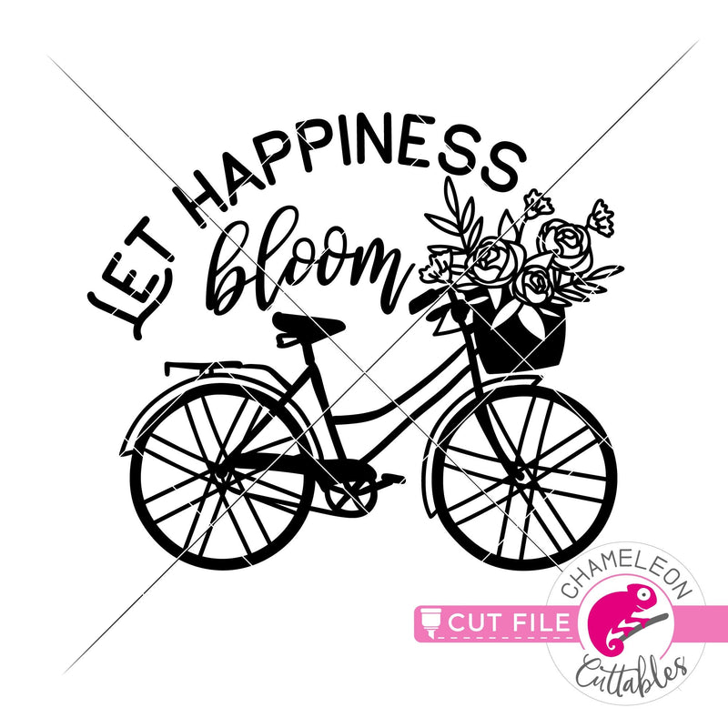 Let Happiness bloom Bicycle with Flowers svg png dxf eps jpeg SVG DXF PNG Cutting File