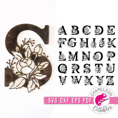 Letters A-Z with Flowers for Laser cutter svg dxf eps pdf SVG DXF PNG Cutting File