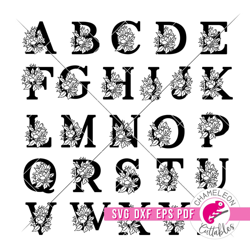 Letters A-Z with Flowers for Laser cutter svg dxf eps pdf SVG DXF PNG Cutting File