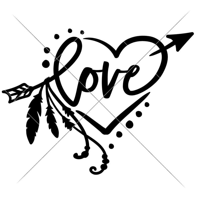 Love Arrow With Feathers And Heart Svg Png Dxf Eps Svg Dxf Png Cutting File