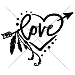 Love Arrow With Feathers And Heart Svg Png Dxf Eps Svg Dxf Png Cutting File