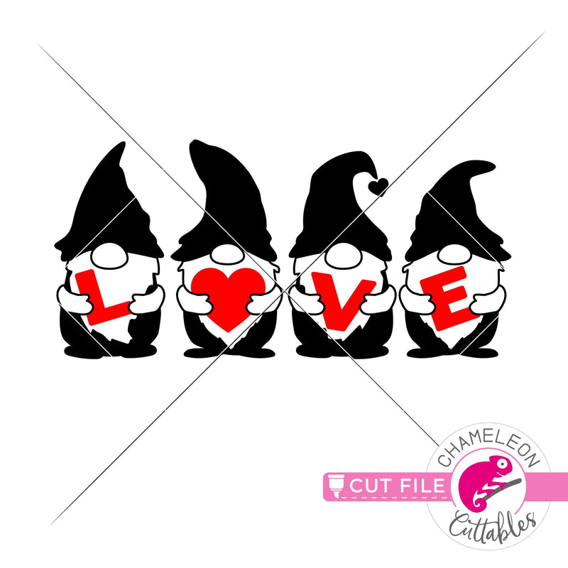Love gnomes with letters Valentines day black svg png dxf eps jpeg SVG DXF PNG Cutting File
