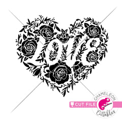 Love heart with roses knockout svg png dxf eps jpeg SVG DXF PNG Cutting File