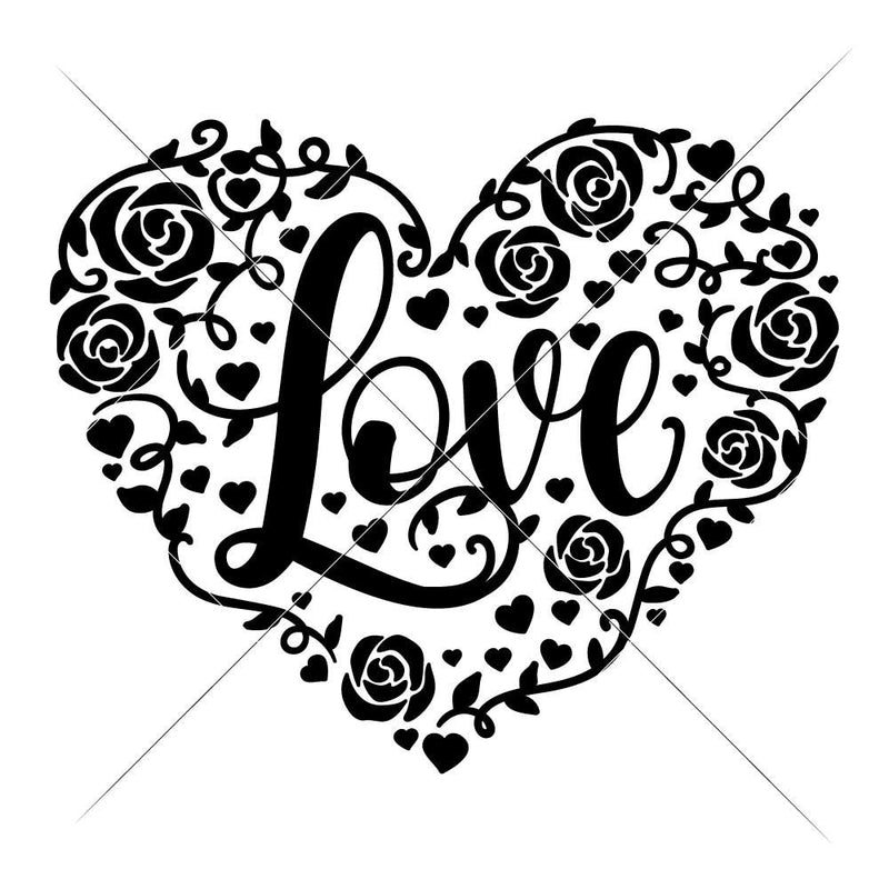 Love Heart With Roses Svg Png Dxf Eps Svg Dxf Png Cutting File