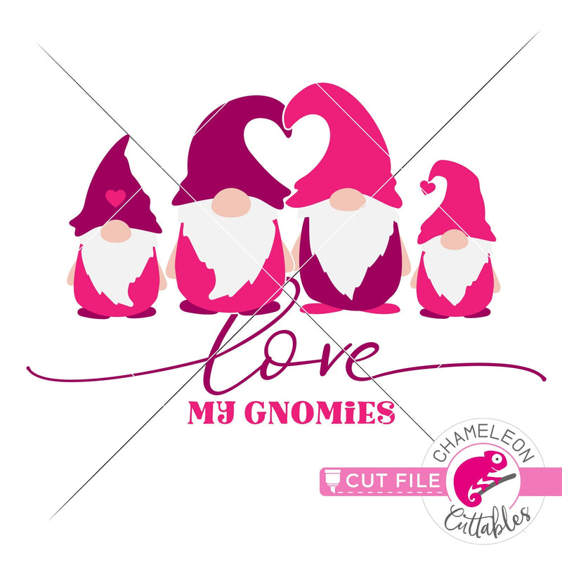 Love my gnomies gnome family 4 Valentines day black svg png dxf eps jpeg SVG DXF PNG Cutting File