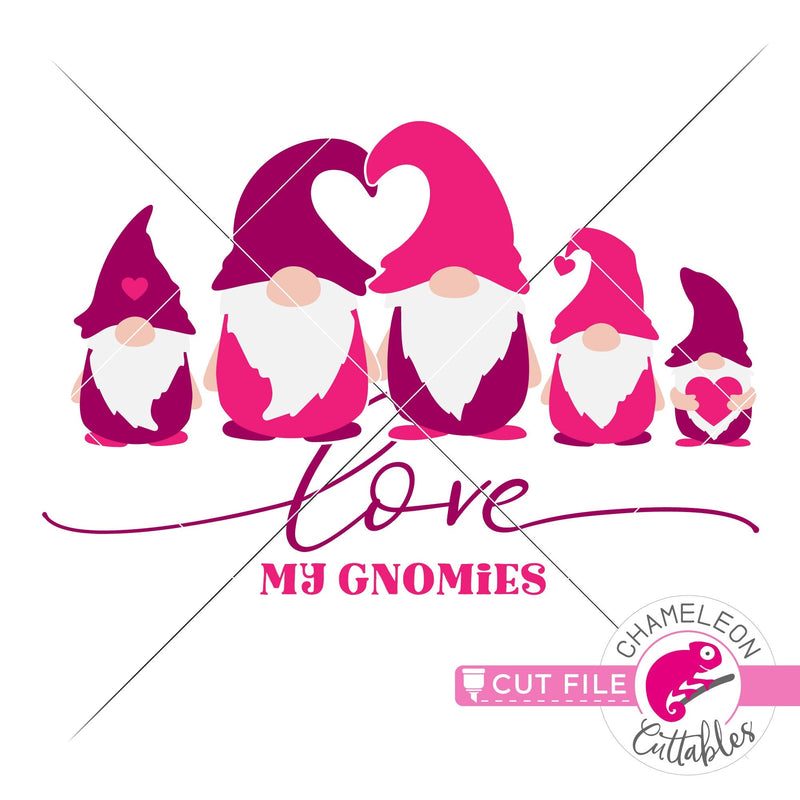 Love my gnomies gnome family 5 Valentines day black svg png dxf eps jpeg SVG DXF PNG Cutting File