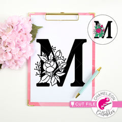 M Floral Monogram Letter with Flowers svg png dxf eps jpeg SVG DXF PNG Cutting File