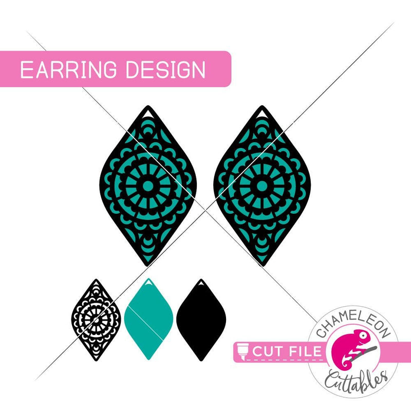 Mandala Leaf Earring Template svg png dxf eps SVG DXF PNG Cutting File