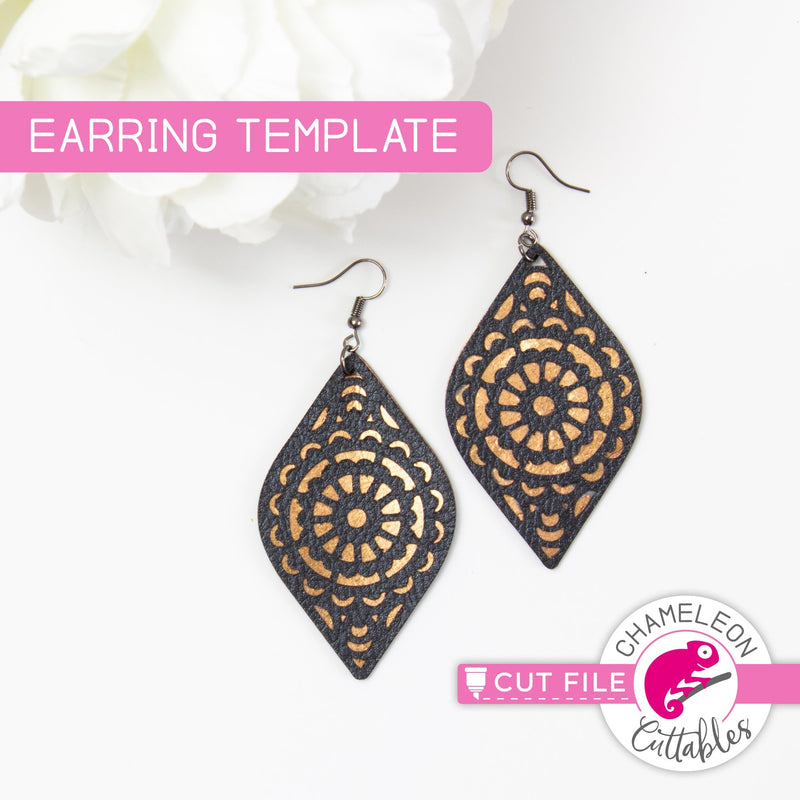 Mandala Leaf Earring Template svg png dxf eps SVG DXF PNG Cutting File